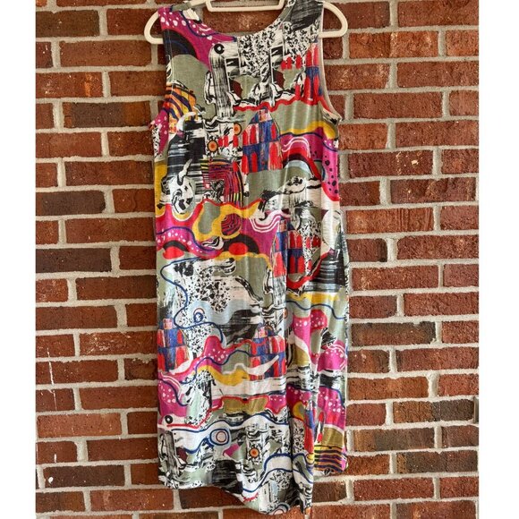 Inoah Sleeveless Midi Dress Abstract Art Print Size L Made in USA - Picture 8 of 9